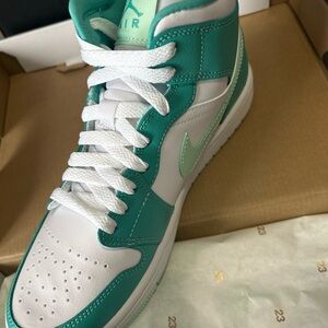 Jordan Women's Mint Green and White Sneakers